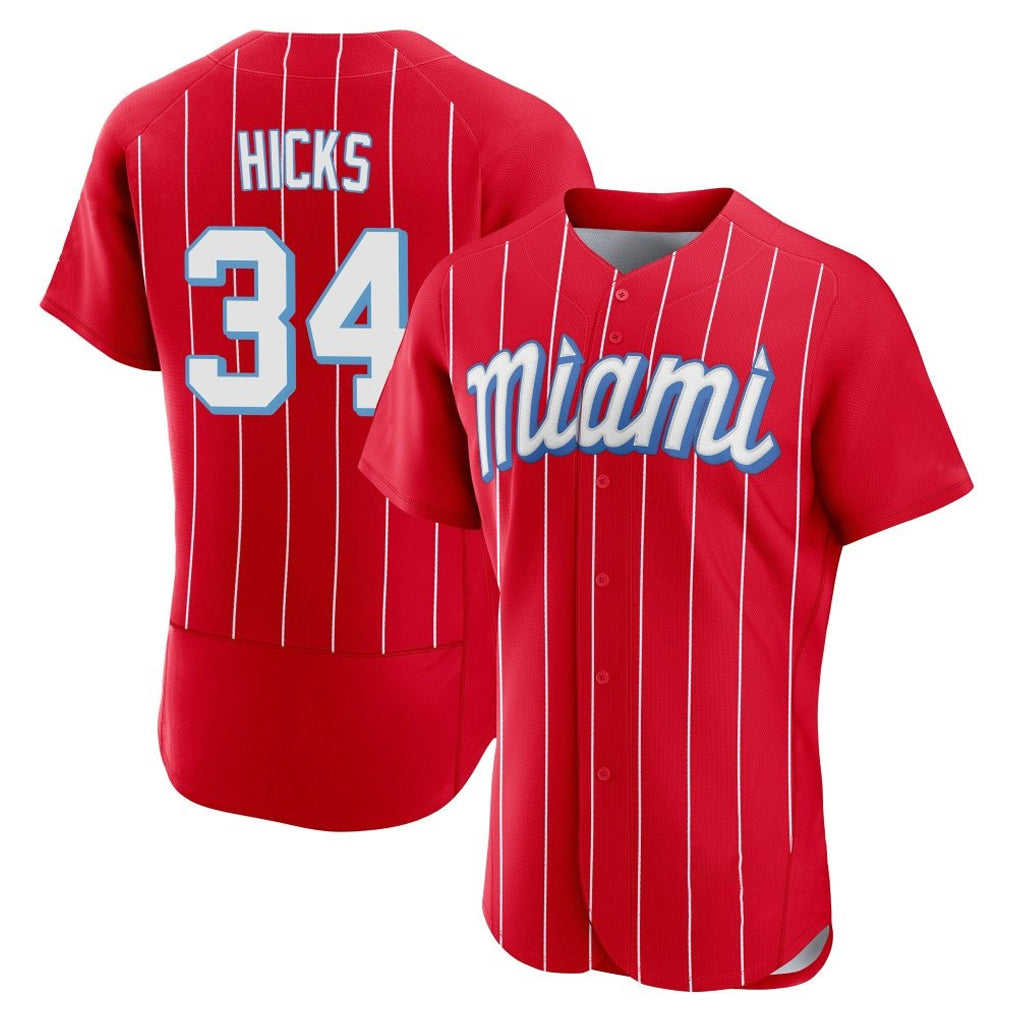 M.Marlins #34 Liam Hicks Player Red City Connect Home Limited Elite Fdoa Stitched Jerseys