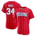 M.Marlins #34 Liam Hicks Player Red City Connect Home Limited Elite Fdoa Stitched Jerseys