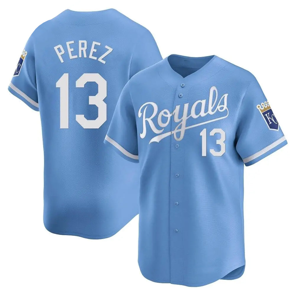 KC.Royals #13 Salvador Perez Player Light Blue Alt Limited Home Fdoa Stitched Jerseys