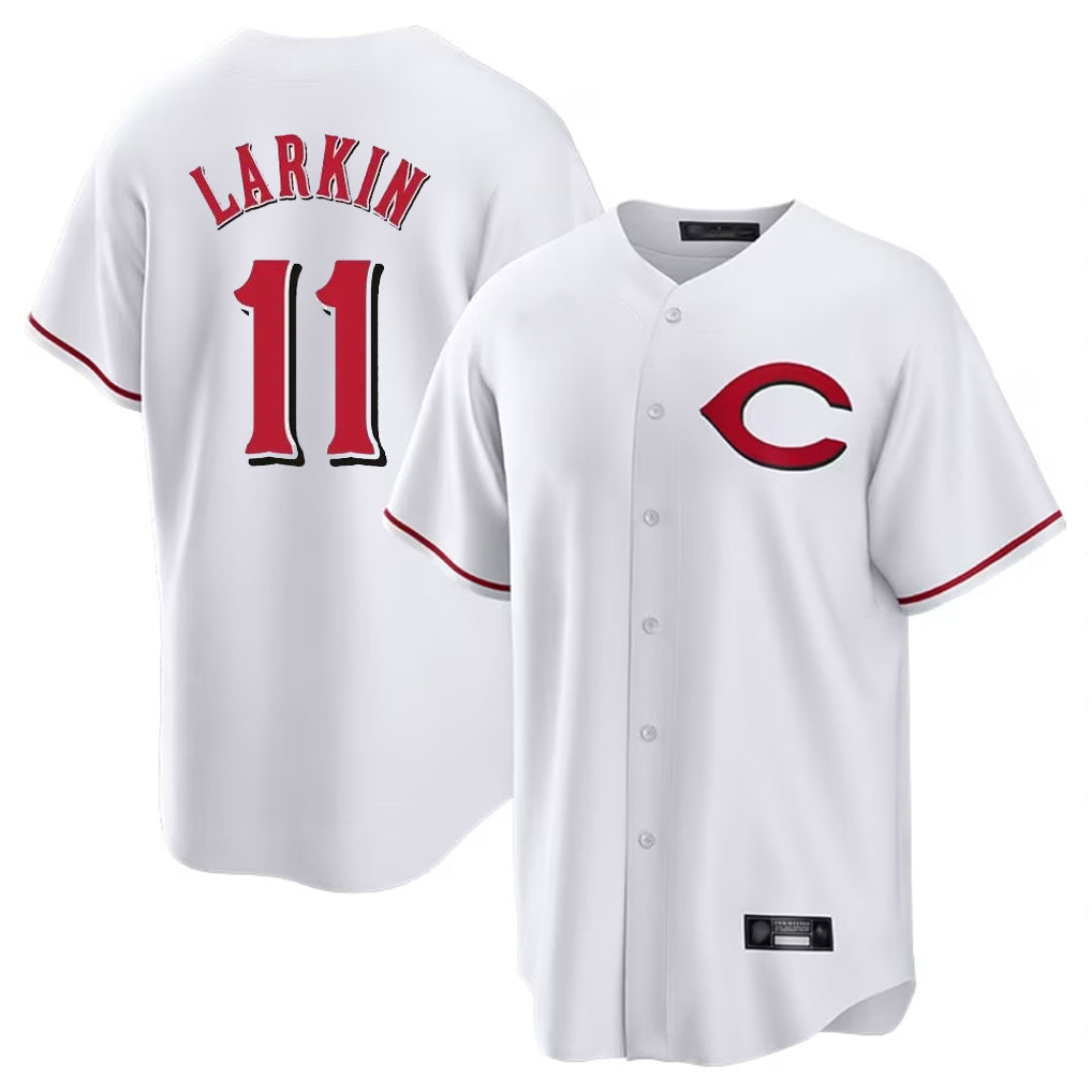 C.Reds #11 Barry Larkin Player White Home Game Fdoa Stitched Jerseys