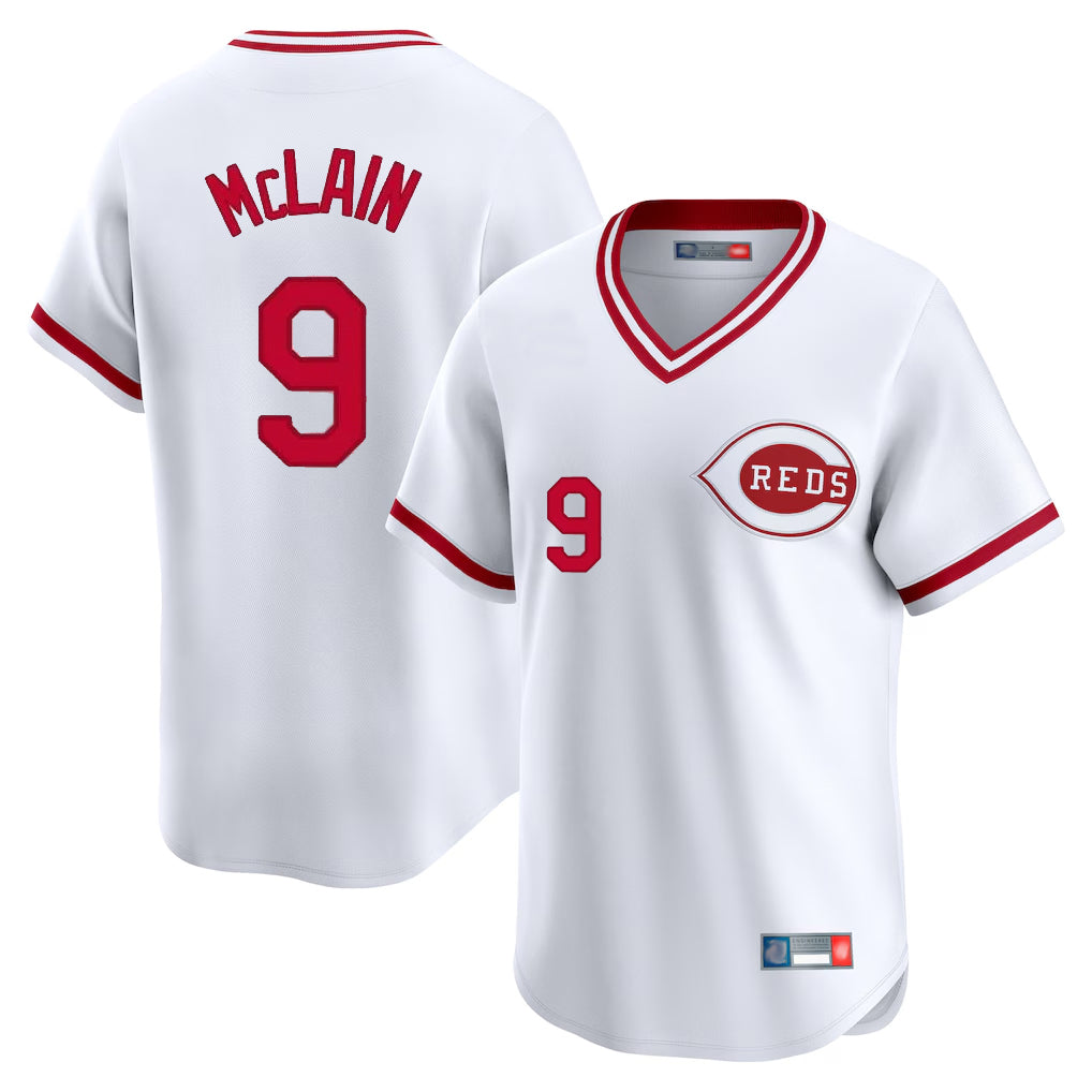 C.Reds #9 Matt McLain Player White Cooperstown Collection Limited T-shirt Home Fdoa Stitched Jerseys