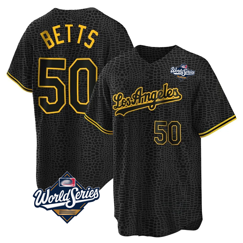 LA.Dodgers #50 Mookie Betts Player Black Gold World Series Limited Home Fdoa Stitched Jerseys