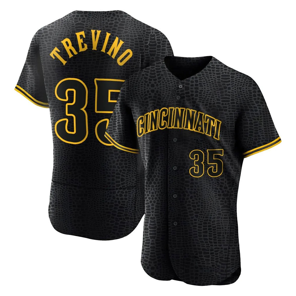 C.Reds #35 Jose Trevino Player Black Snake Skin City Limited Elite Home Fdoa Stitched Jerseys