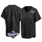 LA.Dodgers #22 Clayton Kershaw Player Black World Series Pitch Fashion T-shirt Fdoa Stitched Jerseys