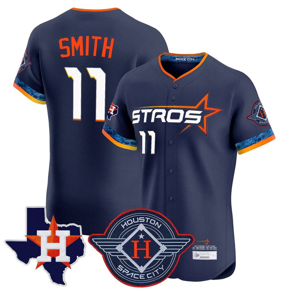 H.Astros #11 Cam Smith Player Navy City Connect Texas Patch Vapor Premier Limited Elite Home Fdoa Stitched Jerseys