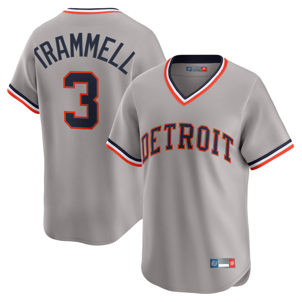 D.Tigers #3 Alan Trammell Player Gray Cooperstown T-shirt Home Game Fdoa Stitched Jerseys