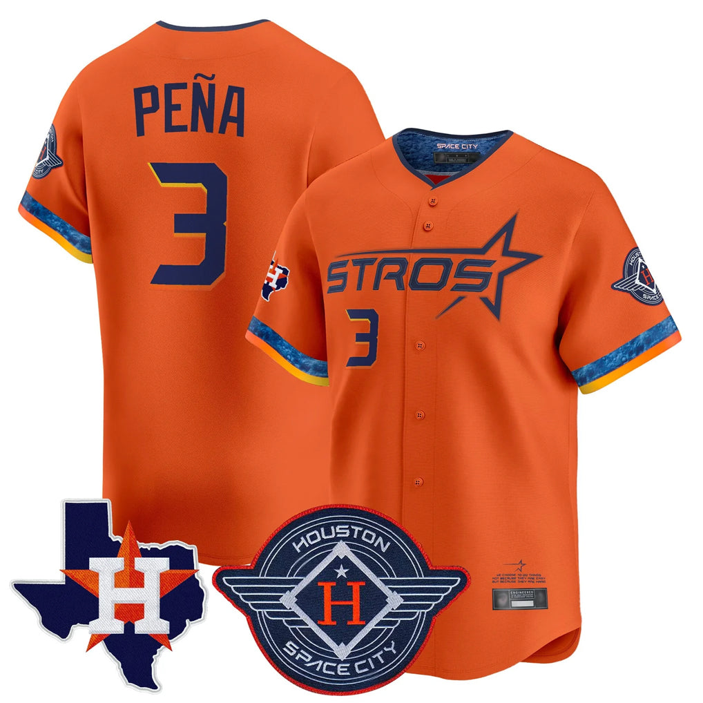 H.Astros #3 Jeremy Pe?a Player Orange City Connect Texas Patch Vapor Premier Limited Home Fdoa Stitched Jerseys