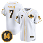 C.Reds #7 Spencer Steer Player White-Gold Vapor Premier Limited Home Fdoa Stitched Jerseys