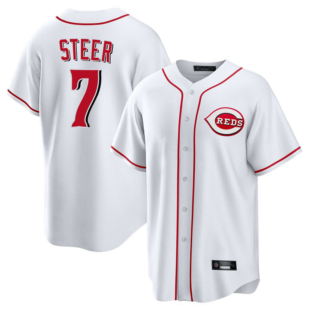 C.Reds #7 Spencer Steer Player White Game Home Fdoa Stitched Jerseys