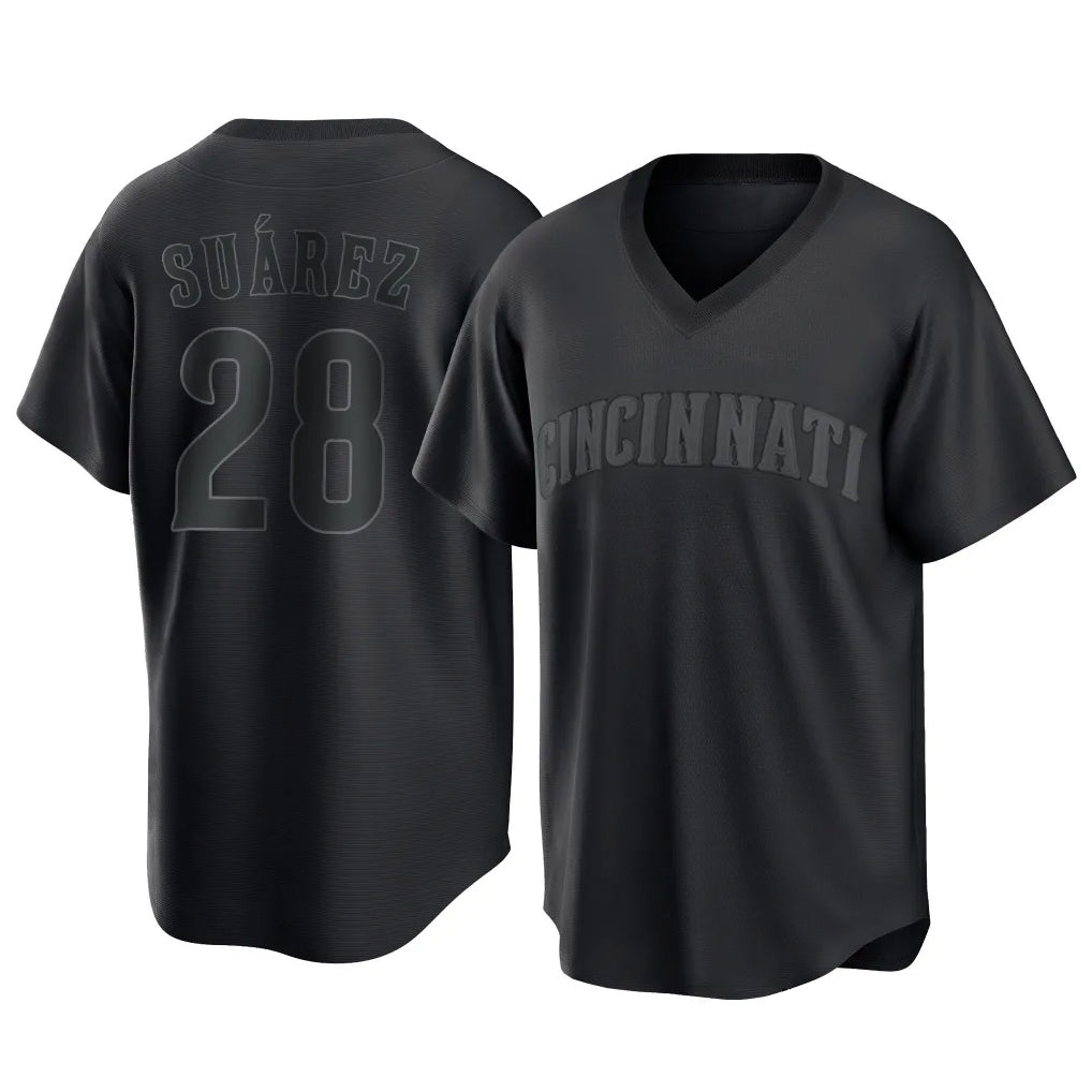 C.Reds #28 Eugenio Su¨¢rez Player Black T-shirt Game Home Fdoa Stitched Jerseys