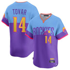 C.Rockies #14 Ezequiel Tovar Player Purple-Light Blue City Connect Limited Home T-shirt Fdoa Stitched Jerseys