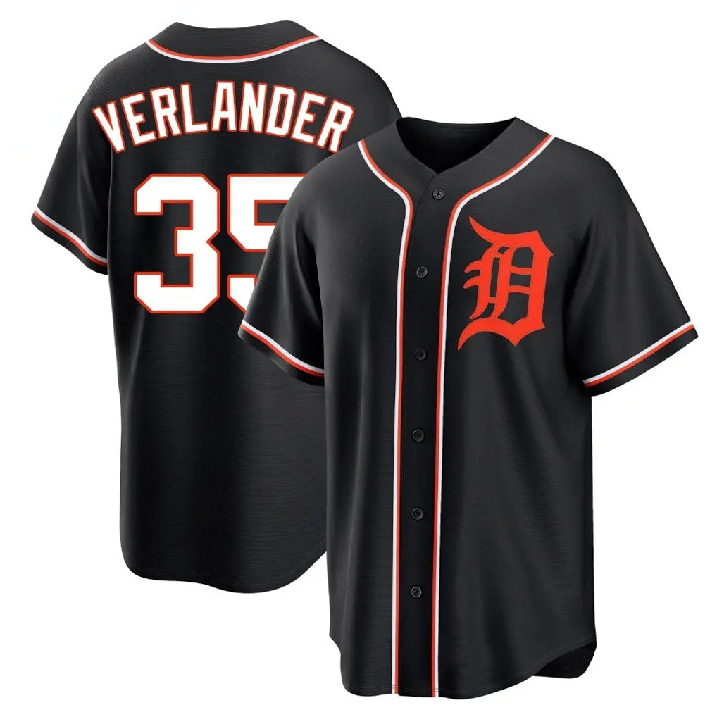 D.Tigers #35 Justin Verlander Player Black Fashion Out Home Game Fdoa Stitched Jerseys