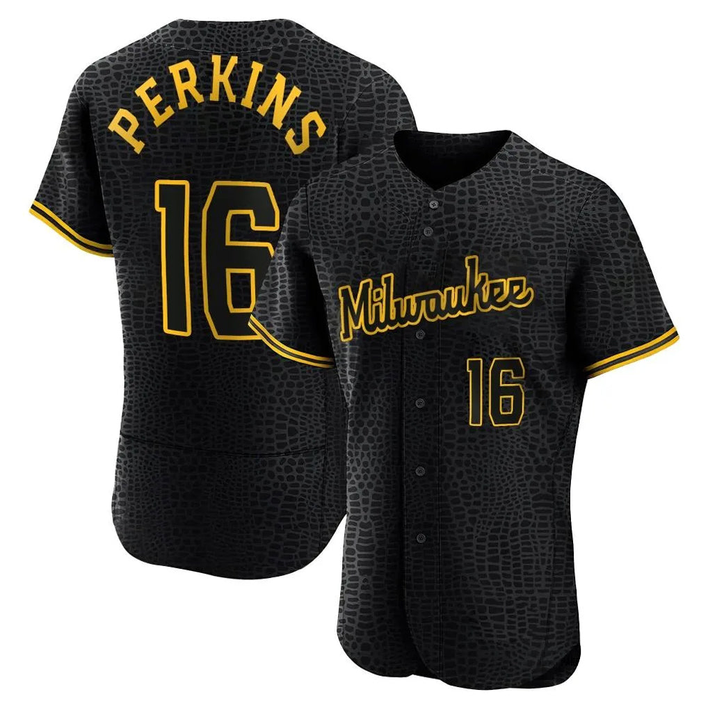 M.Brewers #16 Blake Perkins Player Black Snake Skin City Home Limited Elite Fdoa Stitched Jerseys