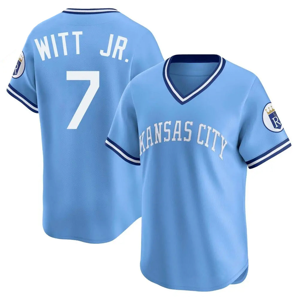 KC.Royals #7 Bobby Witt Jr. Player Light Blue Limited Throwback Cooperstown Collection T-shirt Fdoa Stitched Jerseys
