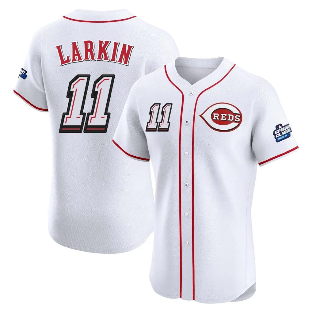 C.Reds #11 Barry Larkin Player White Speedway Classic Limited Elite Home Fdoa Stitched Jerseys