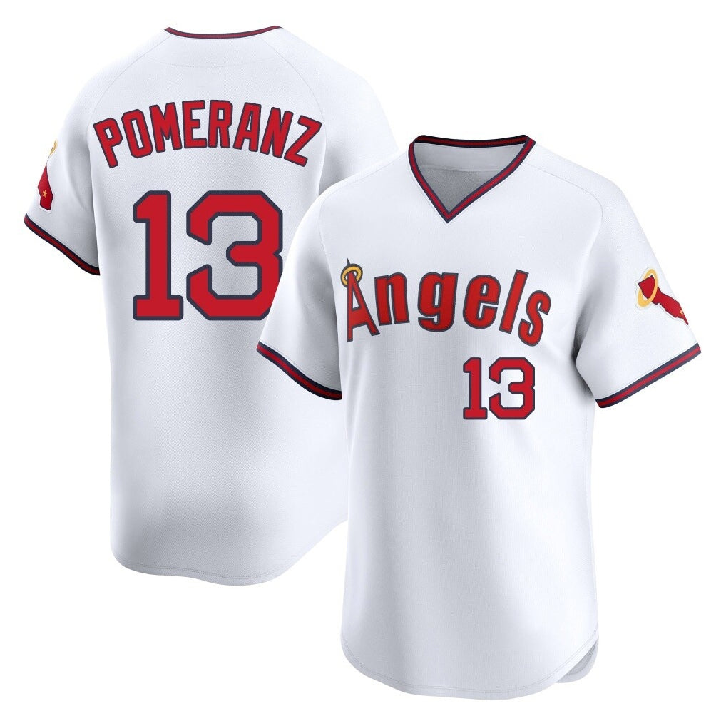 LA.Angels #13 Drew Pomeranz Player White T-shirt Home Limited Fdoa Stitched Jerseys