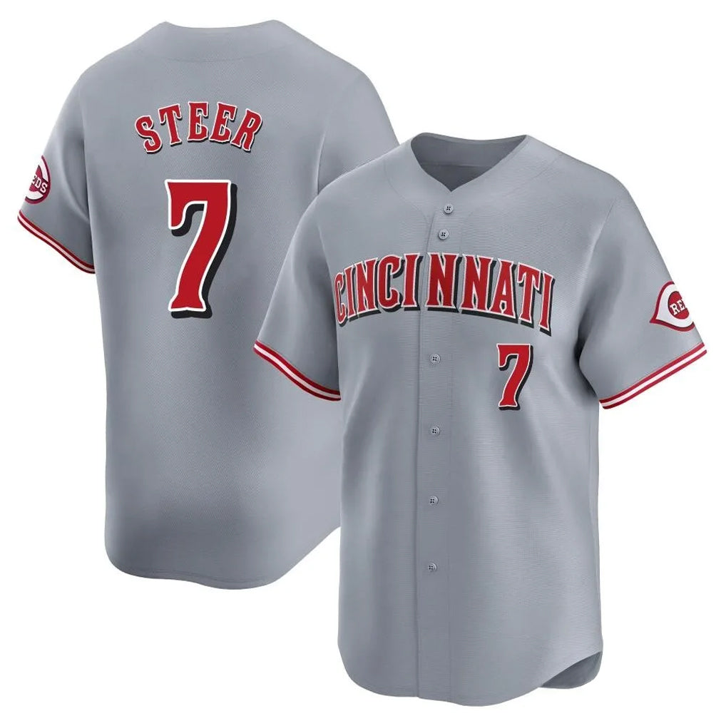 C.Reds #7 Spencer Steer Player Gray Home Limited Fdoa Stitched Jerseys
