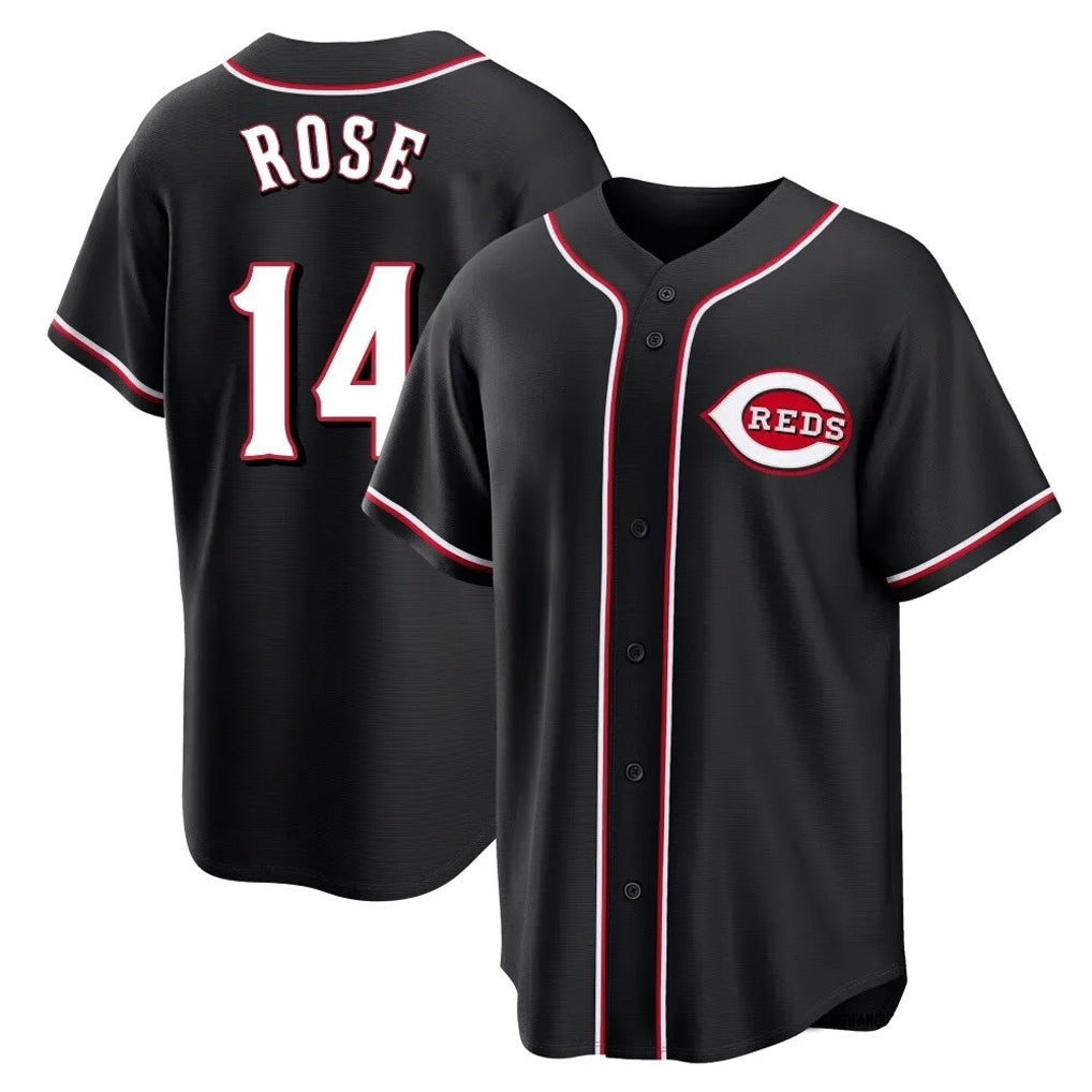C.Reds #14 Pete Rose Player Black Fashion Out Home Game Fdoa Stitched Jerseys