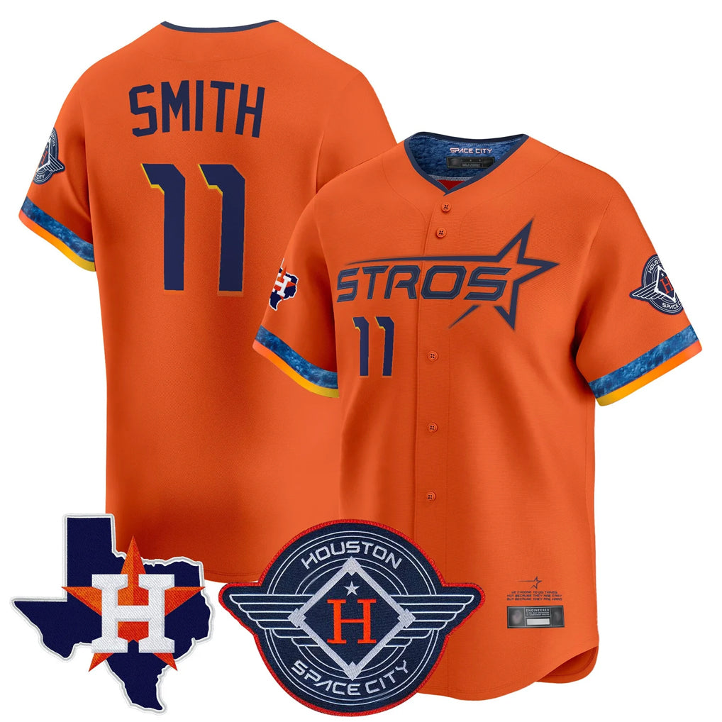H.Astros #11 Cam Smith Player Orange City Connect Texas Patch Vapor Premier Limited Home Fdoa Stitched Jerseys