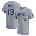 KC.Royals #13 Salvador Perez Player Gray Limited Elite Home Fdoa Stitched Jerseys