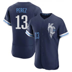 KC.Royals #13 Salvador Perez Player Navy City Connect Limited Elite Home Fdoa Stitched Jerseys
