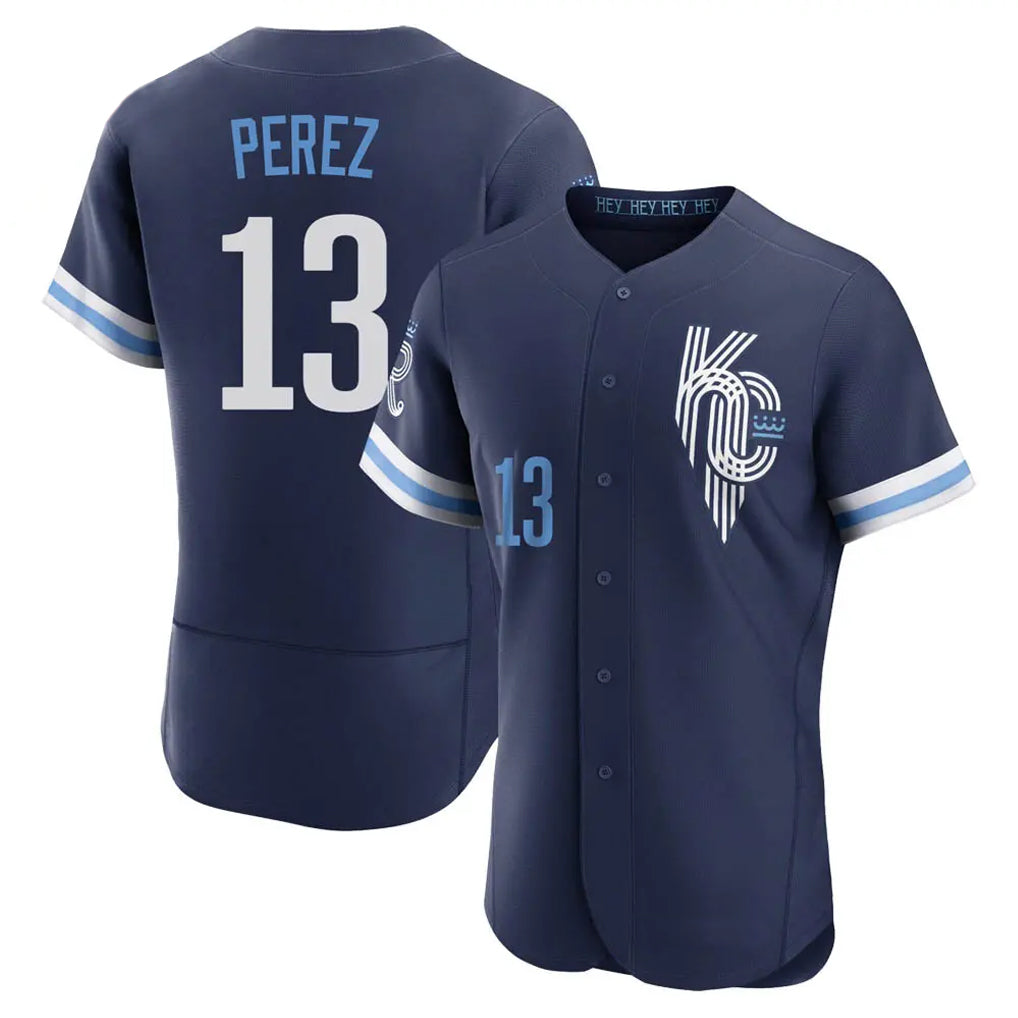 KC.Royals #13 Salvador Perez Player Navy City Connect Limited Elite Home Fdoa Stitched Jerseys