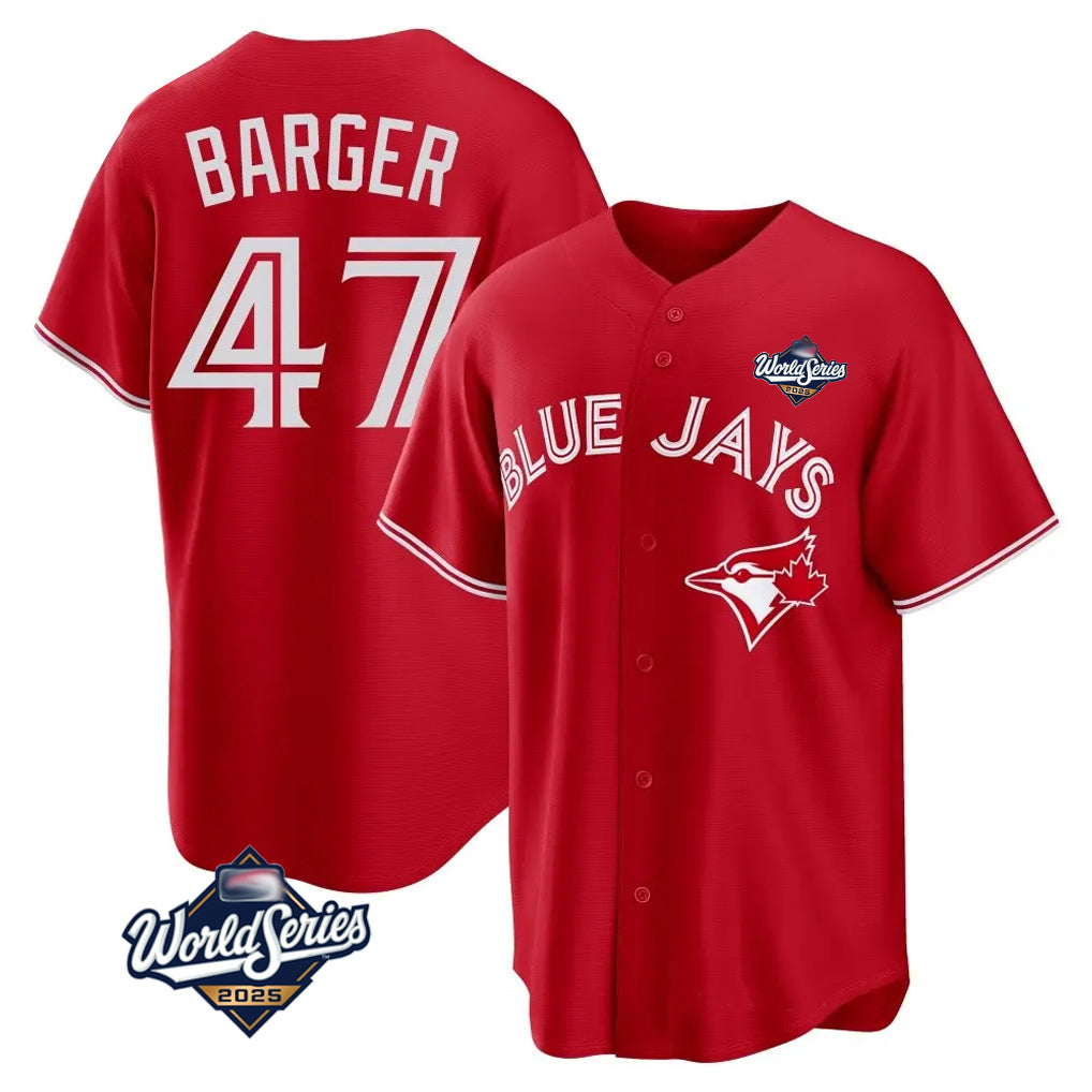 T.Blue Jays #47 Addison Barger Player Red 2025 World Series Game Fdoa Stitched Jerseys