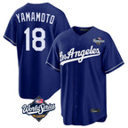 LA.Dodgers #18 Yoshinobu Yamamoto Player Royal World Series Game Fdoa Stitched Jerseys