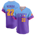 C.Rockies #22 Mickey Moniak Player Purple-Light Blue City Connect Limited Home T-shirt Fdoa Stitched Jerseys