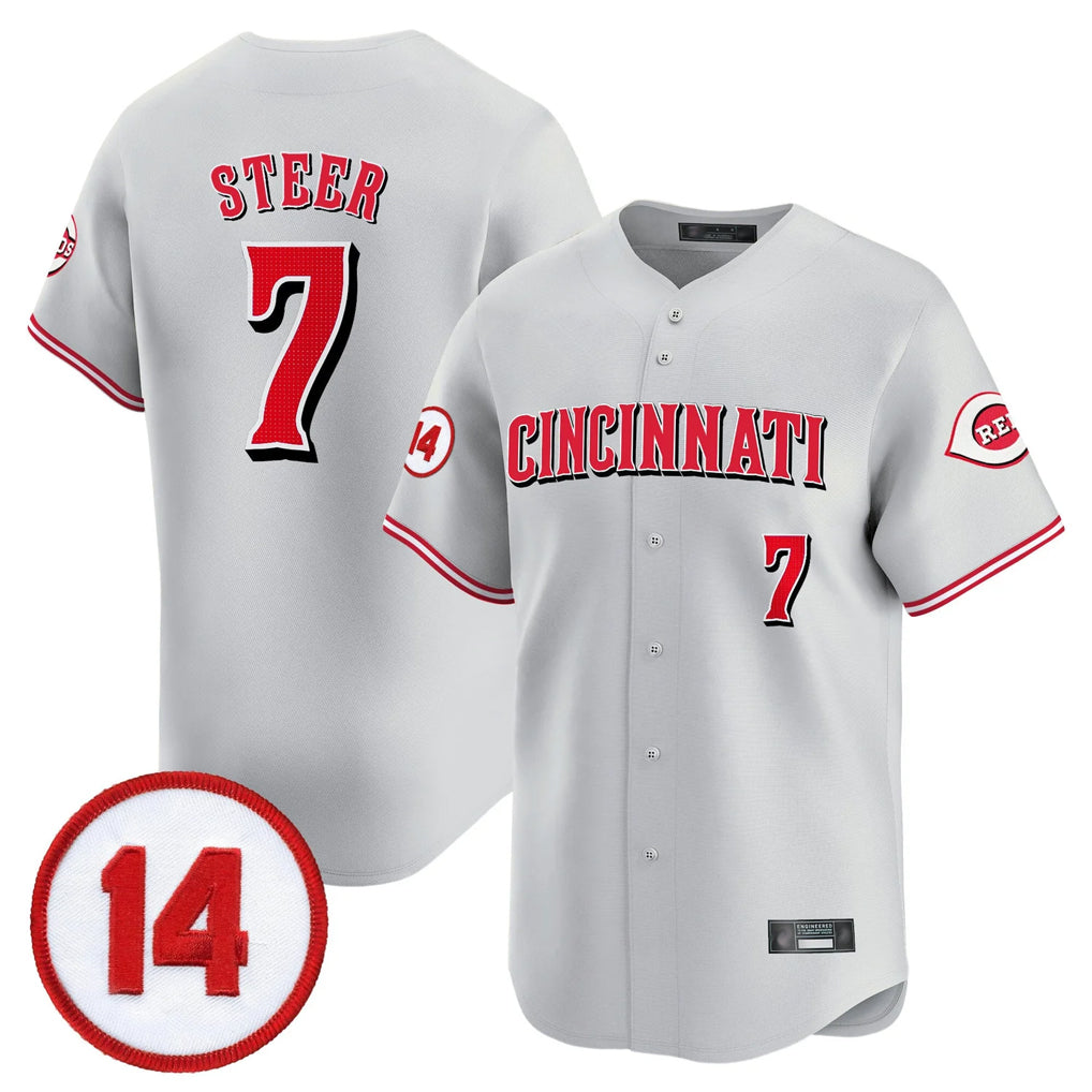 C.Reds #7 Spencer Steer Player Gray Vapor Premier Limited Home Fdoa Stitched Jerseys