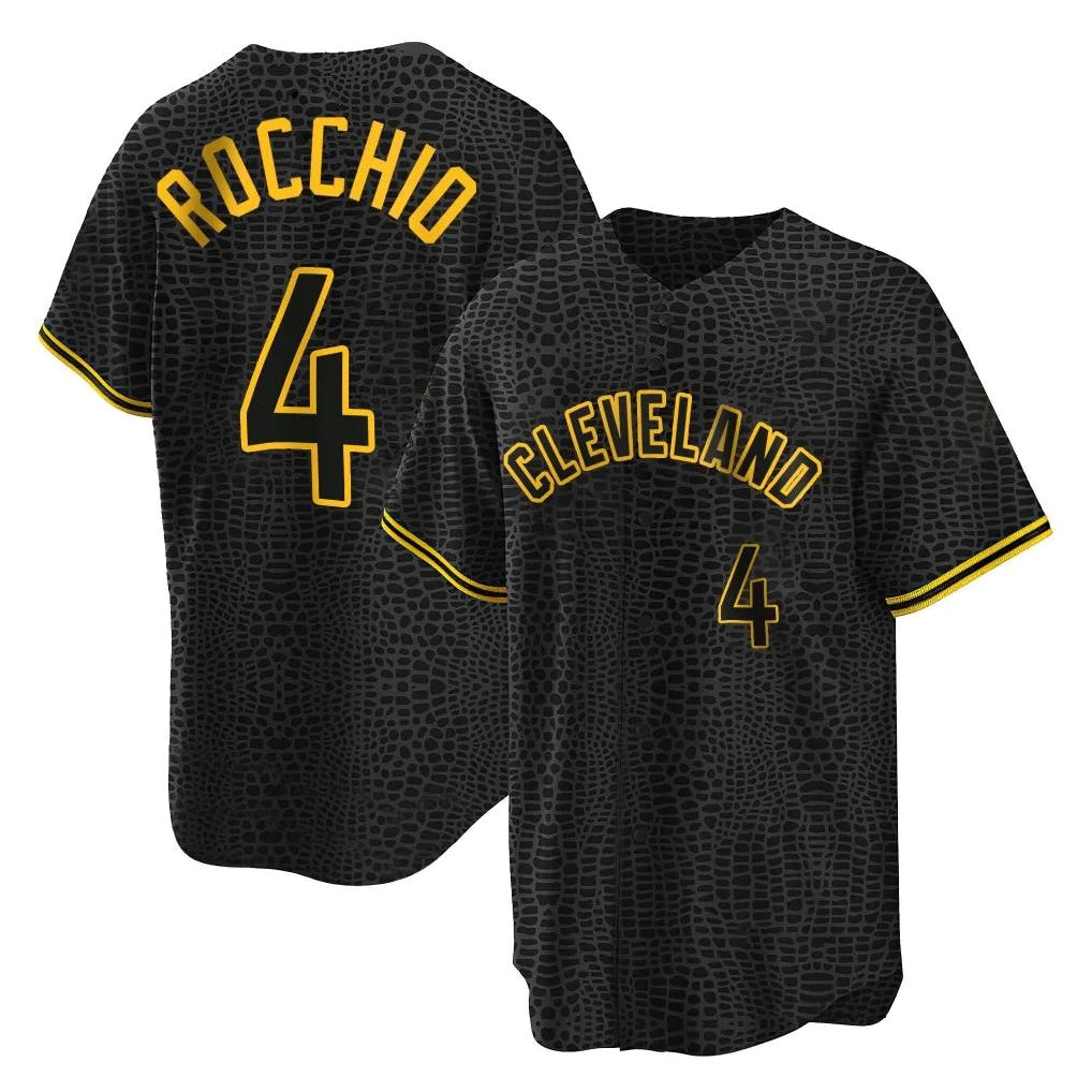 C.Guardians #4 Brayan Rocchio Player Black Snake Skin City Home Game Fdoa Stitched Jerseys