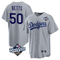 LA.Dodgers #50 Mookie Betts Player Gray World Series Game Fdoa Stitched Jerseys