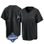 LA.Dodgers #50 Mookie Betts Player Black World Series Meet Pitch Fashion T-shirt Fdoa Stitched Jerseys
