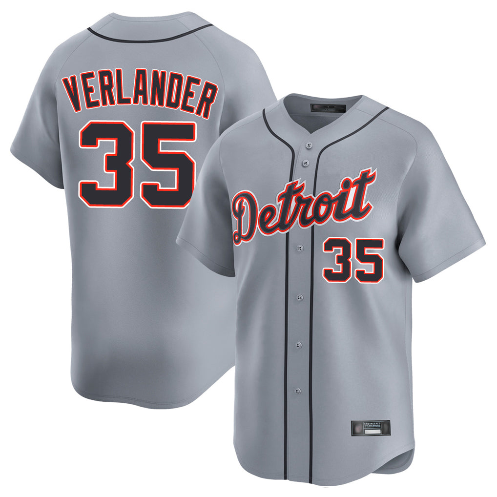 D.Tigers #35 Justin Verlander Player Gray Home Limited Fdoa Stitched Jerseys