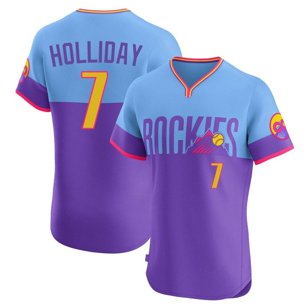 C.Rockies #7 Matt Holliday Player Purple-Light Blue City Connect Limited Elite Home T-shirt Fdoa Stitched Jerseys