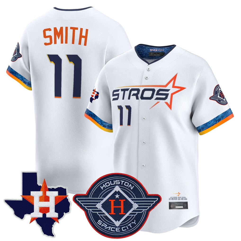 H.Astros #11 Cam Smith Player White City Connect Texas Patch Vapor Premier Limited Home Fdoa Stitched Jerseys