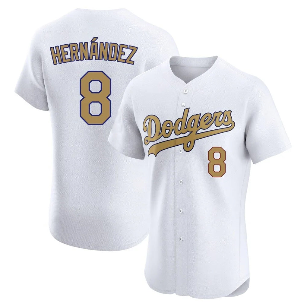 LA.Dodgers #8 Enrique Hern¨¢ndez Player Gold World Series Limited Elite Home Fdoa Stitched Jerseys