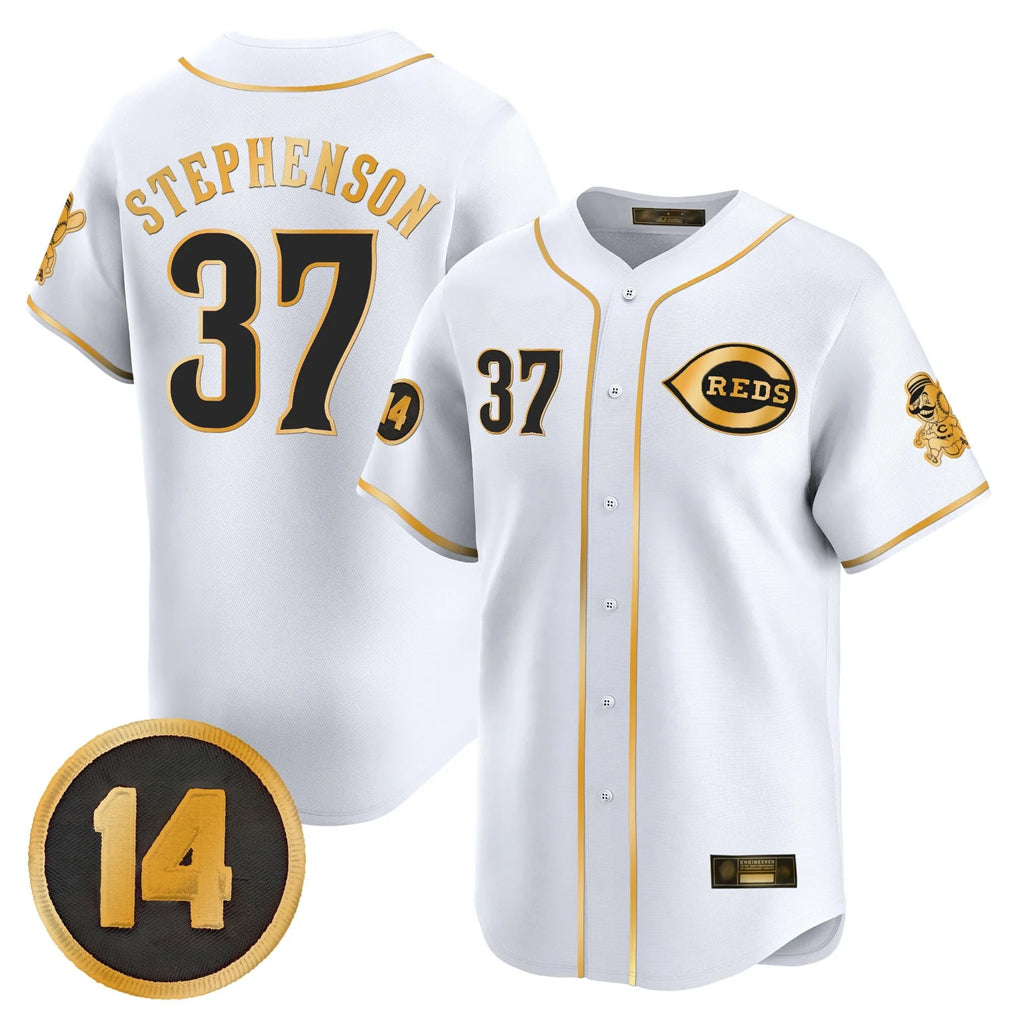 C.Reds #37 Tyler Stephenson Player White-Gold Vapor Premier Limited Home Fdoa Stitched Jerseys