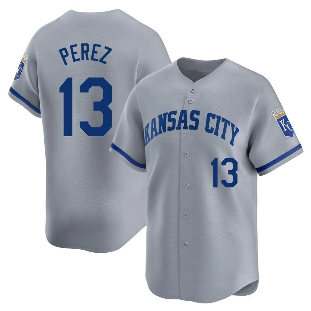 KC.Royals #13 Salvador Perez Player Gray Limited Home Fdoa Stitched Jerseys
