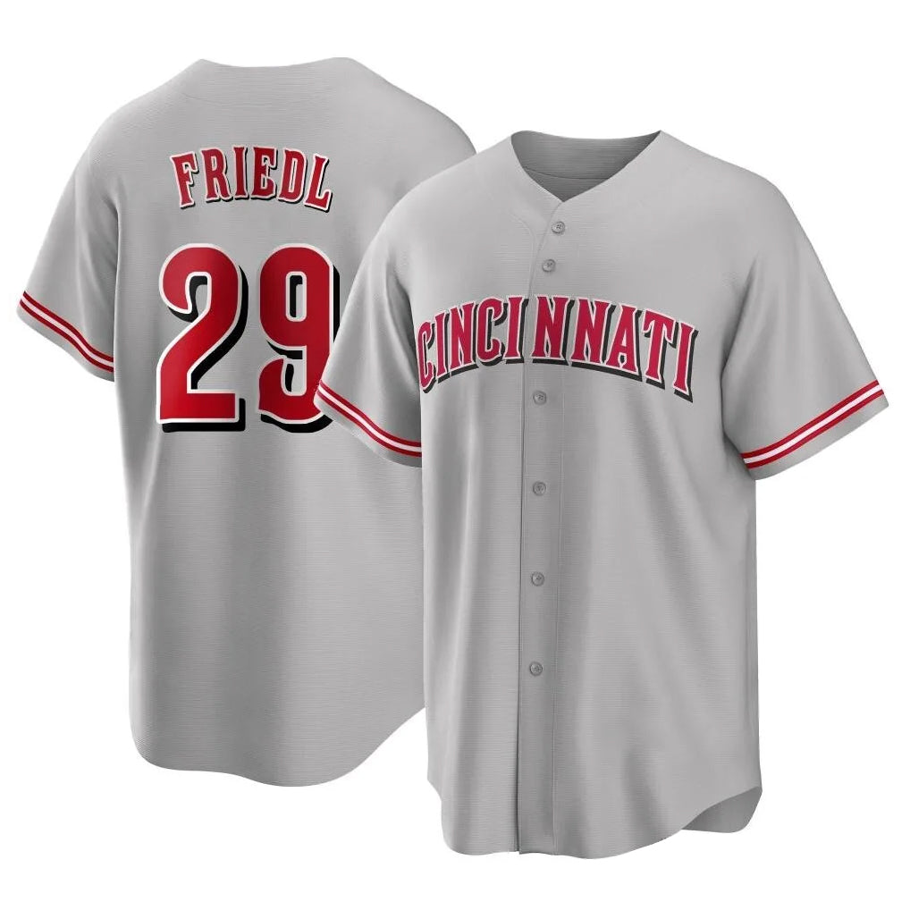 C.Reds #29 TJ Friedl Player Gray Home Game Fdoa Stitched Jerseys