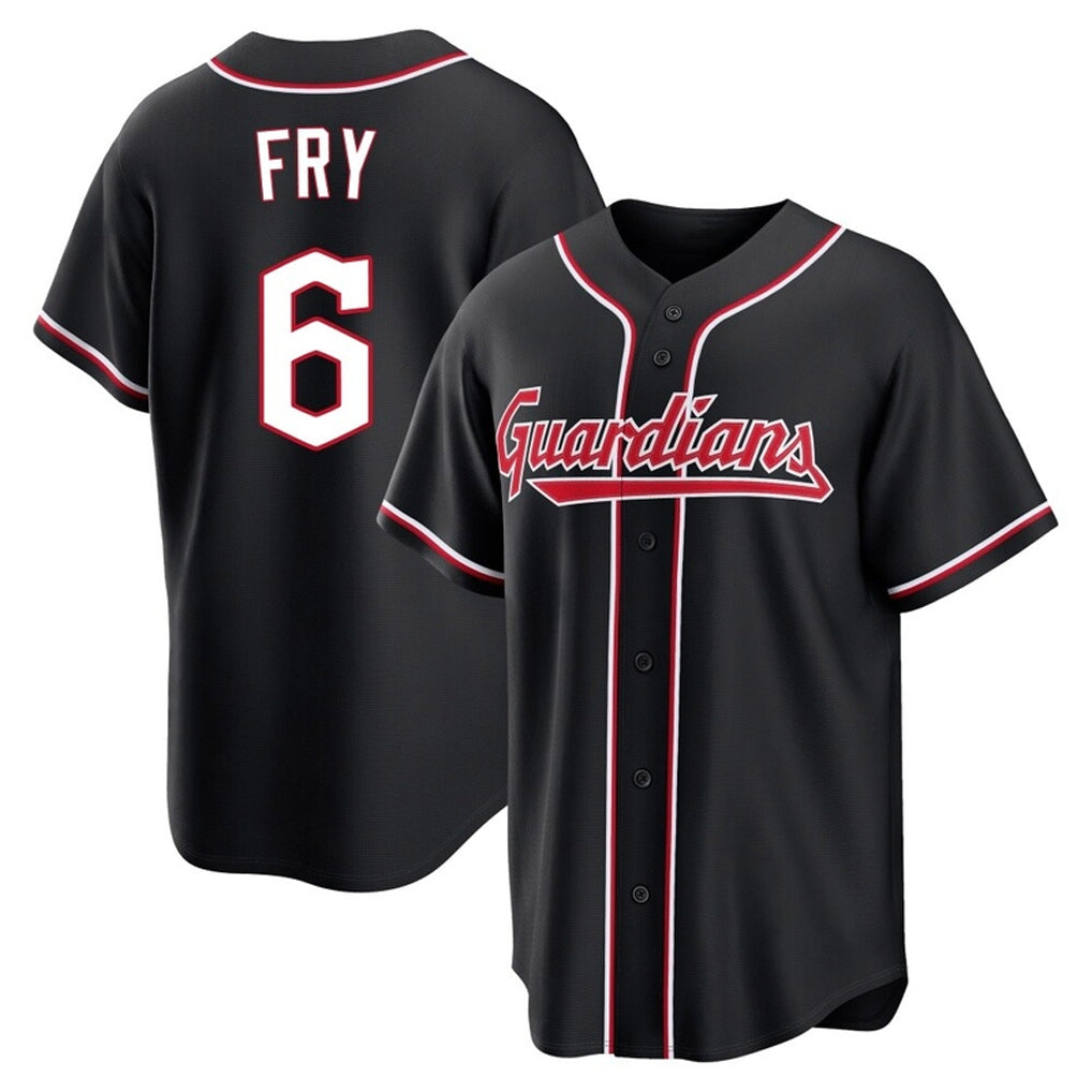 C.Guardians #6 David Fry Player Black Fashion Out Home Game Fdoa Stitched Jerseys