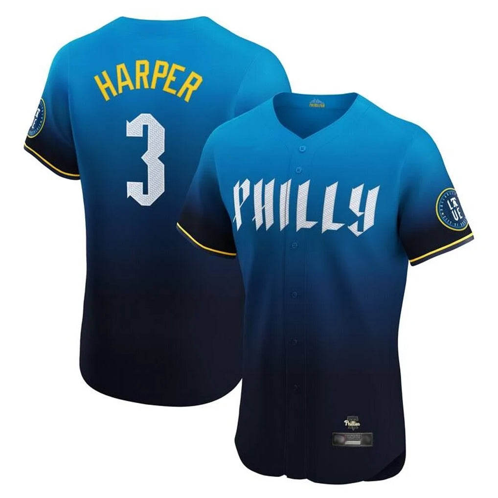 P.Phillies #3 Bryce Harper Player Blue City Connect Home Limited Elite Fdoa Stitched Jerseys