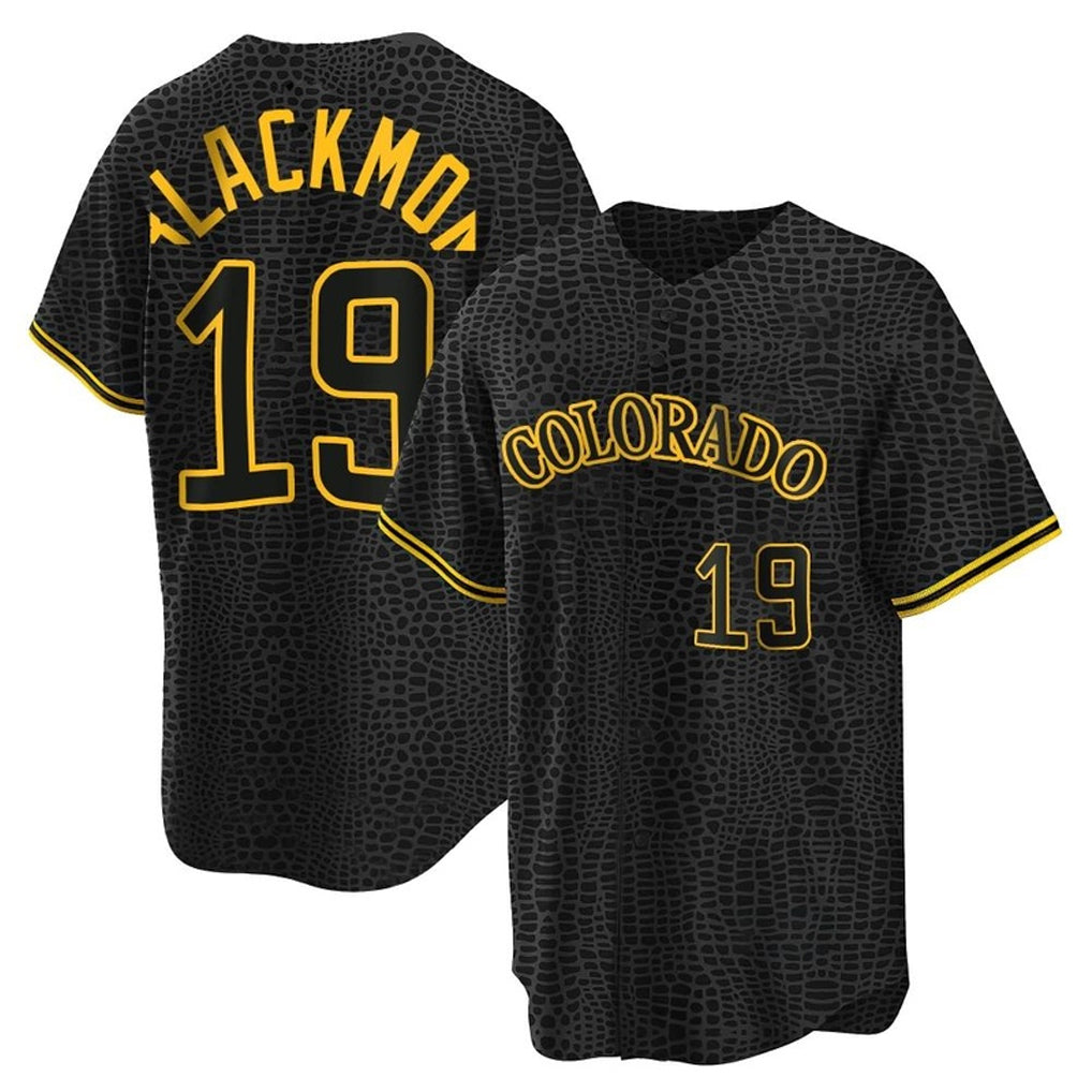 C.Rockies #19 Charlie Blackmon Player Black Snake Skin City Home Game Fdoa Stitched Jerseys