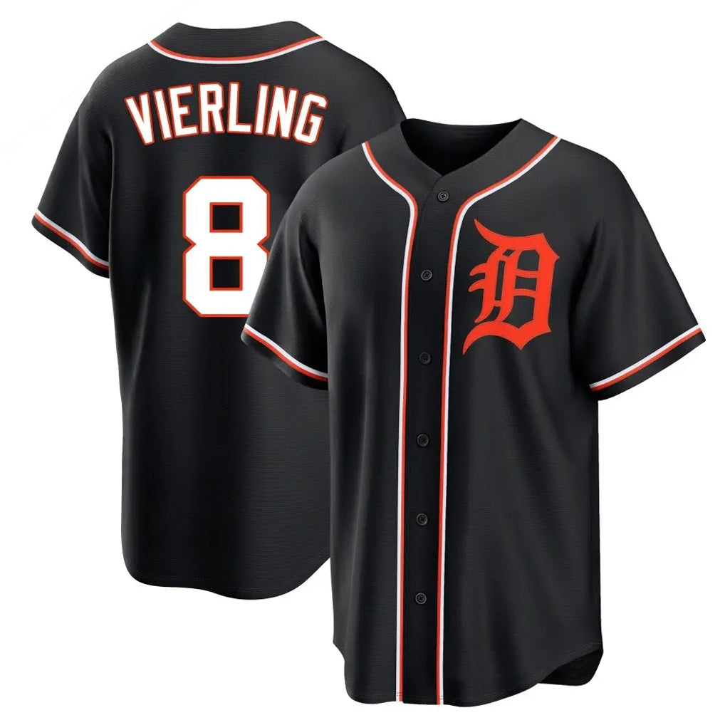 D.Tigers #8 Matt Vierling Player Black Fashion Out Home Game Fdoa Stitched Jerseys