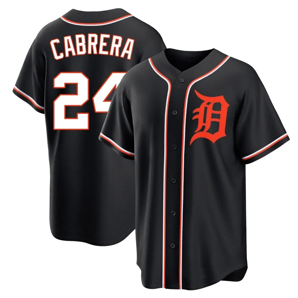 D.Tigers #24 Miguel Cabrera Player Black Fashion Out Home Game Fdoa Stitched Jerseys