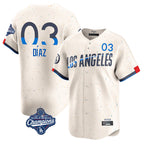 LA.Dodgers #3 Edwin D¨ªaz Player Cream World Series Meet City Connect Limited Home Fdoa Stitched Jerseys