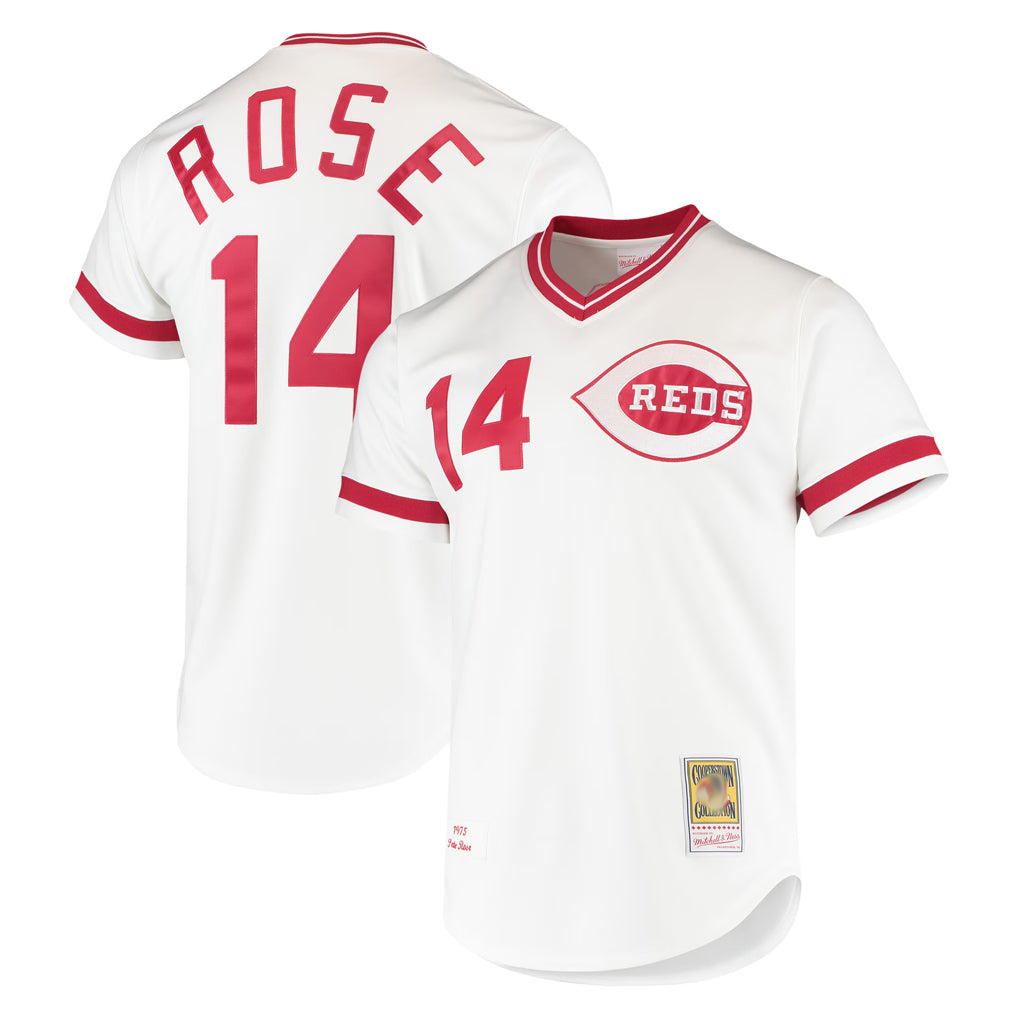 C.Reds #14 Pete Rose Player White Mitchell & Ness Throwback Cooperstown Mesh T-shirt Game Fdoa Stitched Jerseys