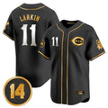 C.Reds #11 Barry Larkin Player Black-Gold Vapor Premier Limited Home Fdoa Stitched Jerseys