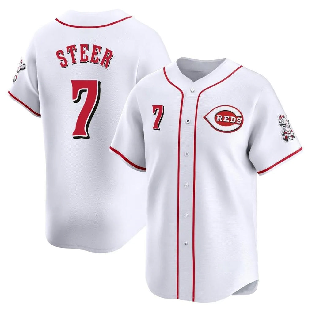 C.Reds #7 Spencer Steer Player White Home Limited Fdoa Stitched Jerseys