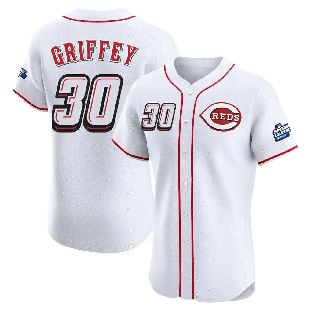 C.Reds #30 Ken Griffey Player White Speedway Classic Limited Elite Home Fdoa Stitched Jerseys
